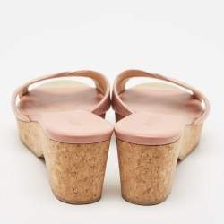 Jimmy Choo Pink Croc Embossed Leather Prima Cork Wedge Sandals Size 39