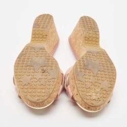 Jimmy Choo Pink Croc Embossed Leather Prima Cork Wedge Sandals Size 39