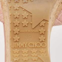 Jimmy Choo Pink Croc Embossed Leather Prima Cork Wedge Sandals Size 39
