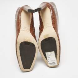 Jimmy Choo Burgundy Croc Embossed Leather Ankle Length Boots Size 40.5