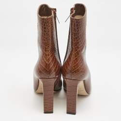Jimmy Choo Burgundy Croc Embossed Leather Ankle Length Boots Size 40.5