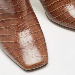 Jimmy Choo Burgundy Croc Embossed Leather Ankle Length Boots Size 40.5