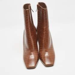 Jimmy Choo Burgundy Croc Embossed Leather Ankle Length Boots Size 40.5