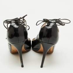 Jimmy Choo Black Patent Leather Hoops Lace Up Pumps Size 38