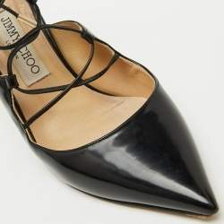 Jimmy Choo Black Patent Leather Hoops Lace Up Pumps Size 38