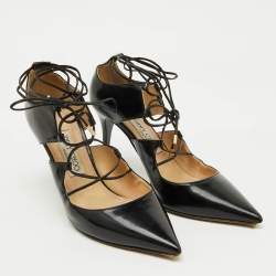 Jimmy Choo Black Patent Leather Hoops Lace Up Pumps Size 38