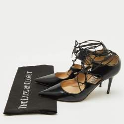 Jimmy Choo Black Patent Leather Hoops Lace Up Pumps Size 38
