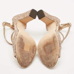 مملوكة مسبقًا Jimmy Choo Rose Gold Glitter Carrie Ankle Strap Sandals Size 39.5