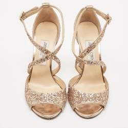 مملوكة مسبقًا Jimmy Choo Rose Gold Glitter Carrie Ankle Strap Sandals Size 39.5