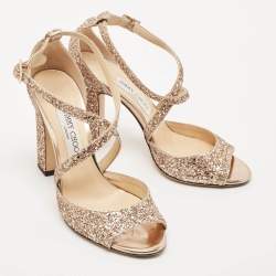 مملوكة مسبقًا Jimmy Choo Rose Gold Glitter Carrie Ankle Strap Sandals Size 39.5