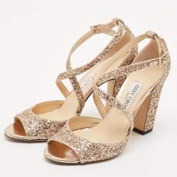 مملوكة مسبقًا Jimmy Choo Rose Gold Glitter Carrie Ankle Strap Sandals Size 39.5