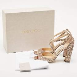 مملوكة مسبقًا Jimmy Choo Rose Gold Glitter Carrie Ankle Strap Sandals Size 39.5