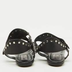 Jimmy Choo Black Leather Studded T-Strap Flat Sandals Size 37