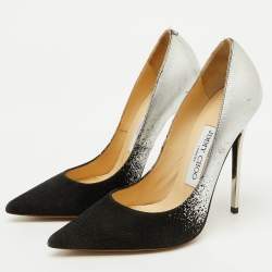 Jimmy Choo Black/Silver Suede and Leather Anouk Pumps Size 35.5