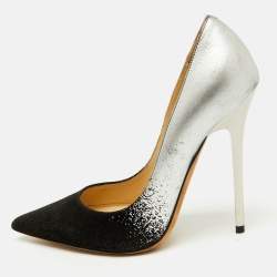 Jimmy Choo Black/Silver Suede and Leather Anouk Pumps Size 35.5