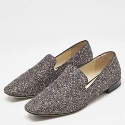 Jimmy Choo Black Glitter Jaida Smoking Slippers Size 38.5