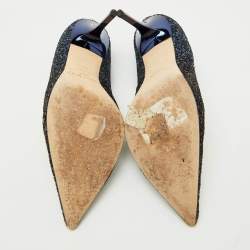 Jimmy Choo Navy Blue Coarse Glitter Romy Pointed Toe Pumps Size 39
