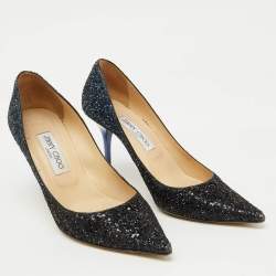Jimmy Choo Navy Blue Coarse Glitter Romy Pointed Toe Pumps Size 39