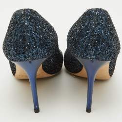 Jimmy Choo Navy Blue Coarse Glitter Romy Pointed Toe Pumps Size 39