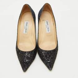 Jimmy Choo Navy Blue Coarse Glitter Romy Pointed Toe Pumps Size 39