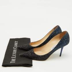 Jimmy Choo Navy Blue Coarse Glitter Romy Pointed Toe Pumps Size 39
