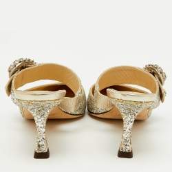 Jimmy Choo Silver Coarse Glitter Crystal Embellished Marta Mules Size 36