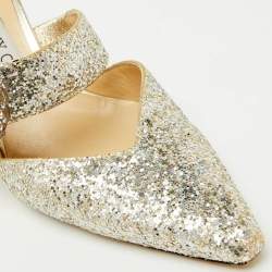 Jimmy Choo Silver Coarse Glitter Crystal Embellished Marta Mules Size 36