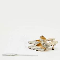 Jimmy Choo Silver Coarse Glitter Crystal Embellished Marta Mules Size 36