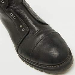 Jimmy Choo Black Leather Hatcher Combat Boots Size 37.5