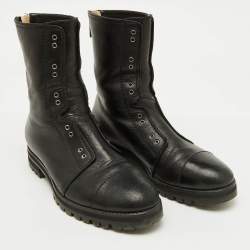 Jimmy Choo Black Leather Hatcher Combat Boots Size 37.5
