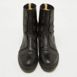 Jimmy Choo Black Leather Hatcher Combat Boots Size 37.5
