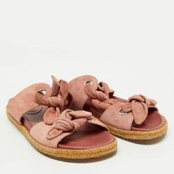 Jimmy Choo Pink Suede Bow Flat Slides Size 38