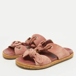 Jimmy Choo Pink Suede Bow Flat Slides Size 38