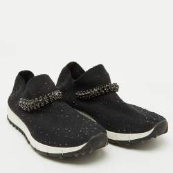 Jimmy Choo Black Knit Fabric Crystal Embellished Verona Sneakers Size 35