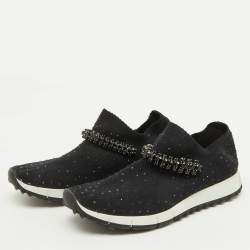 Jimmy Choo Black Knit Fabric Crystal Embellished Verona Sneakers Size 35