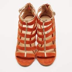 Jimmy Choo Orange Suede Gladiator Sandals Size 37.5