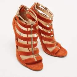 Jimmy Choo Orange Suede Gladiator Sandals Size 37.5
