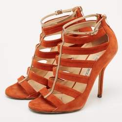 Jimmy Choo Orange Suede Gladiator Sandals Size 37.5