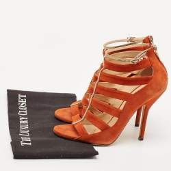Jimmy Choo Orange Suede Gladiator Sandals Size 37.5