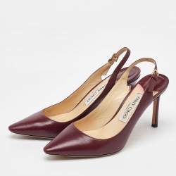 Pre Owned Jimmy Choo Burgundy Leather Slingback Pumps Size 38.5