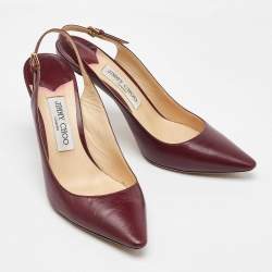 Pre Owned Jimmy Choo Burgundy Leather Slingback Pumps Size 38.5