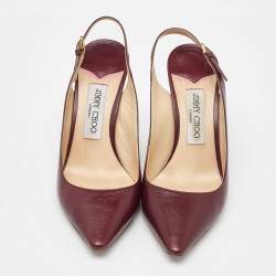 Pre Owned Jimmy Choo Burgundy Leather Slingback Pumps Size 38.5