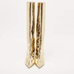 Jimmy Choo Gold Metallic Leather Wedge Knee Length Boots Size 40