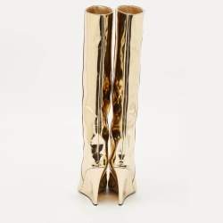 Jimmy Choo Gold Metallic Leather Wedge Knee Length Boots Size 40