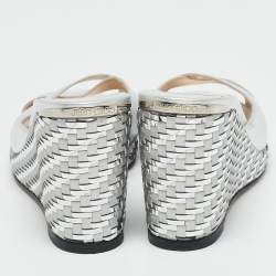 Jimmy Choo Silver Leather Prima Wedge Sandals Size 38.5