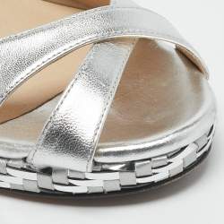 Jimmy Choo Silver Leather Prima Wedge Sandals Size 38.5