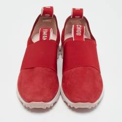 Jimmy Choo Red Suede and Mesh Oakland Low Top Sneakers Size 36