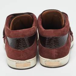 Jimmy Choo Burgundy Suede and Patent Leather Trainers Low Top Sneakers 38.5