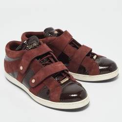 Jimmy Choo Burgundy Suede and Patent Leather Trainers Low Top Sneakers 38.5