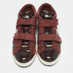 Jimmy Choo Burgundy Suede and Patent Leather Trainers Low Top Sneakers 38.5